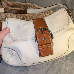 Coach White and Tan Leather Soho Shoulder Bag